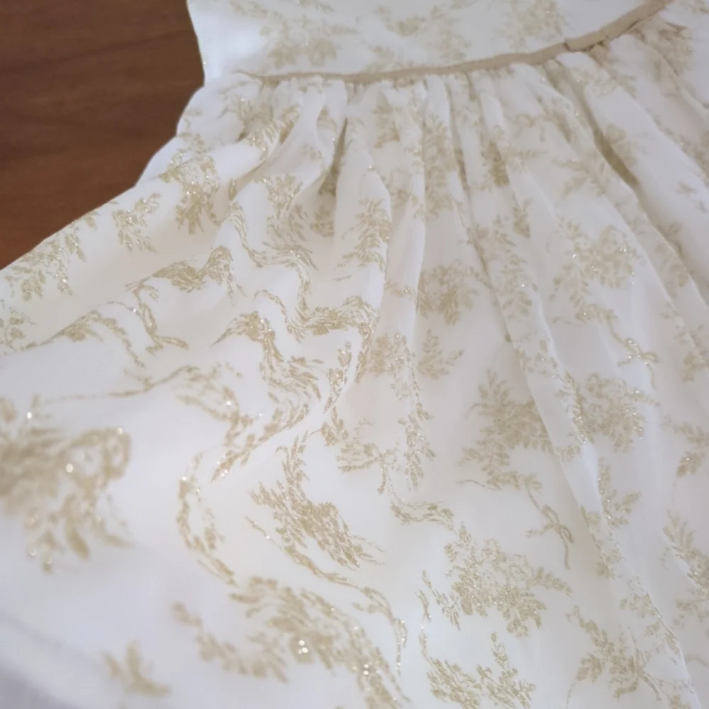 Janie and Jack Girl's Cream Color Shimmer Floral Chiffon Dress girls size 7 NNT - Picture 5 of 8